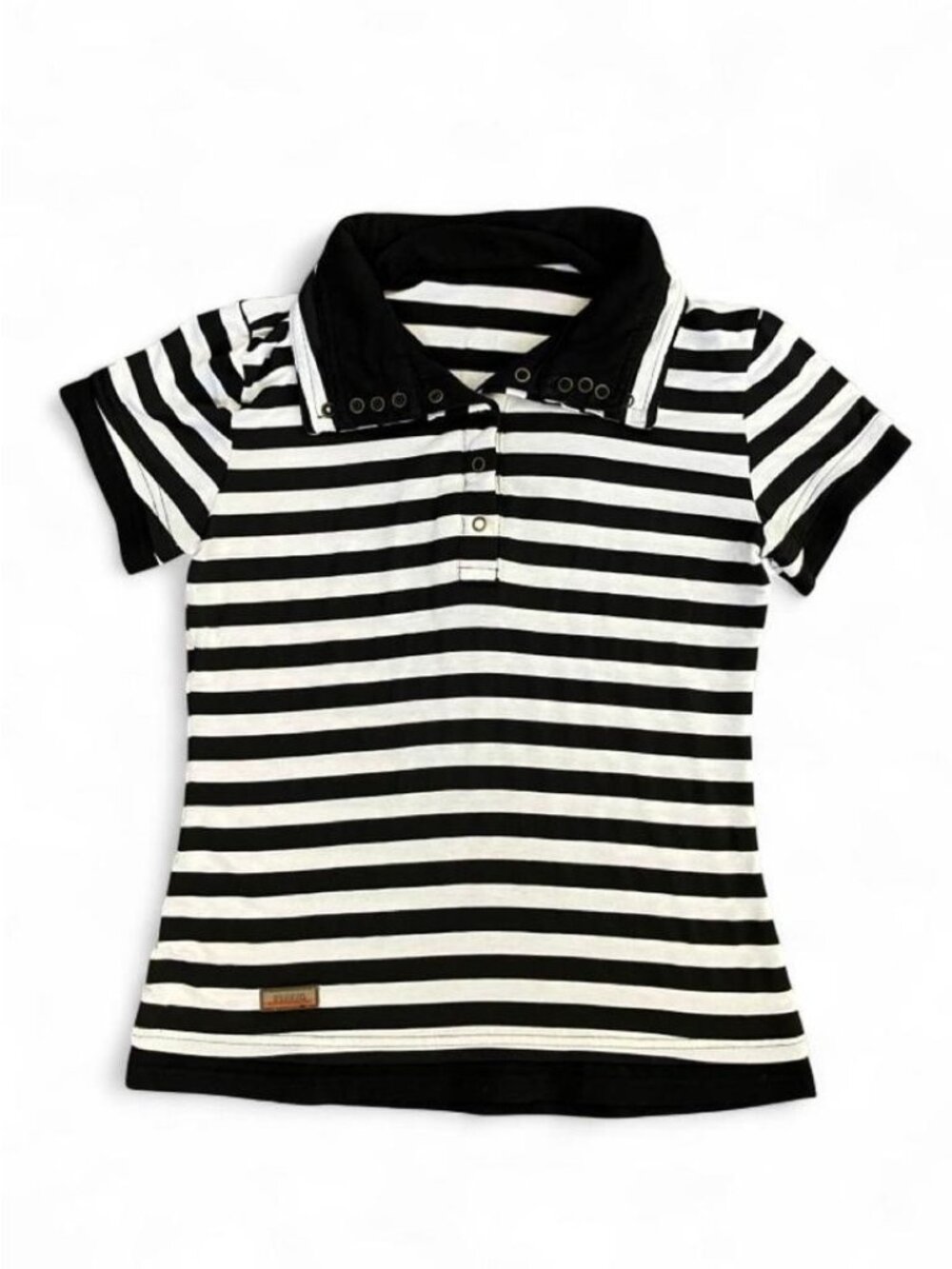 Vintage Y2K Black White Striped Underground Graphic Polo Shirt Fitted Grunge XS